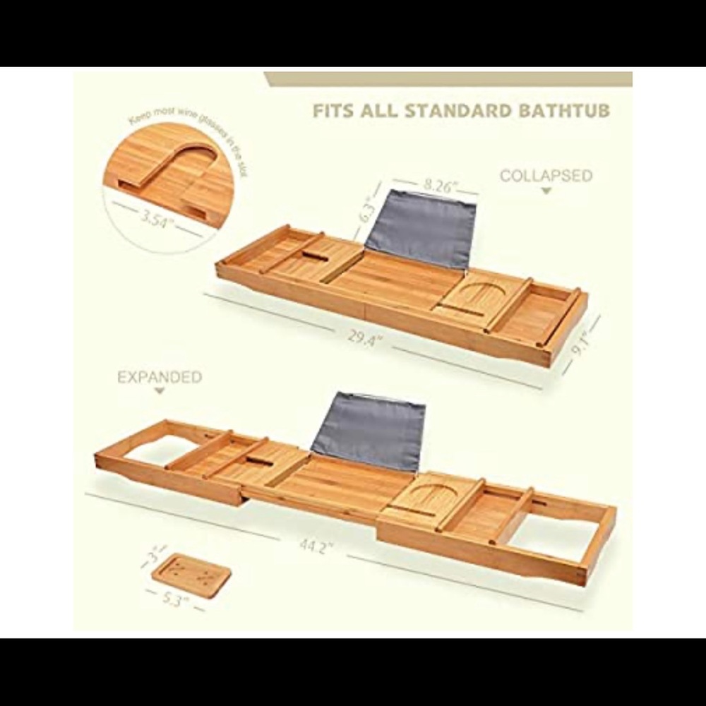 Firm--Bath Caddy Tray for Bathtub - Bamboo Adjusta - Picture 5 of 5